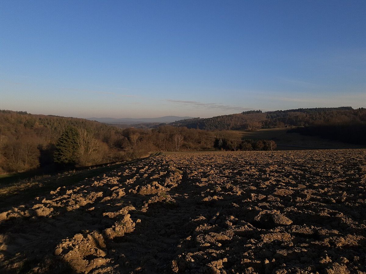 Campo arato con colline sullo sfondo